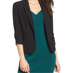 ELIZA J Ruched Sleeve Blazer In Black Size XS